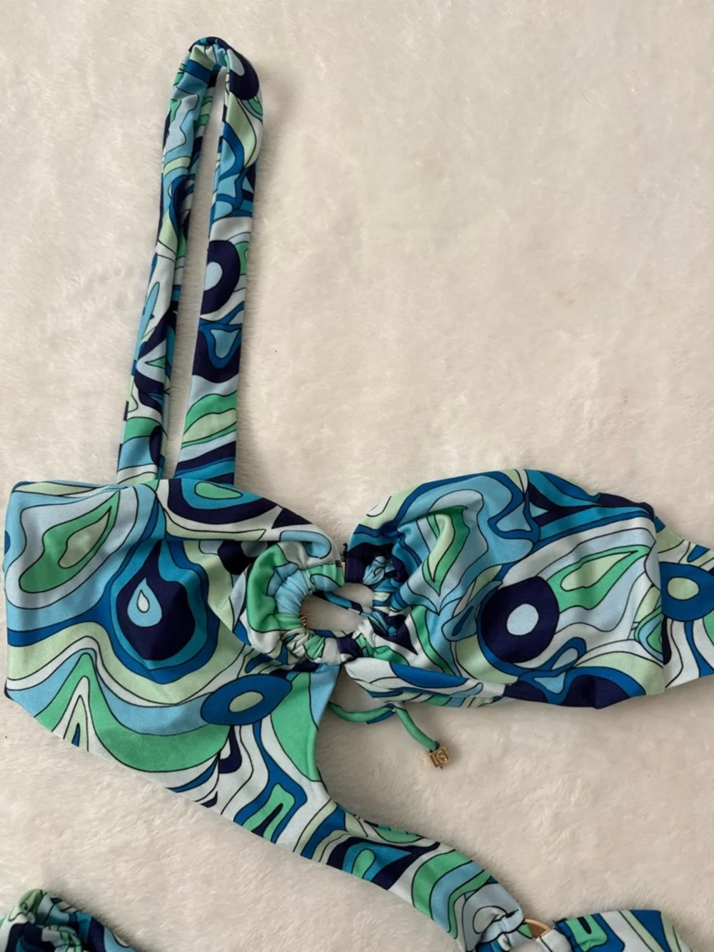 Kamari Swim Blue Green Retro Print Cutout Bikini Set Medium NWT - Picture 5 of 9